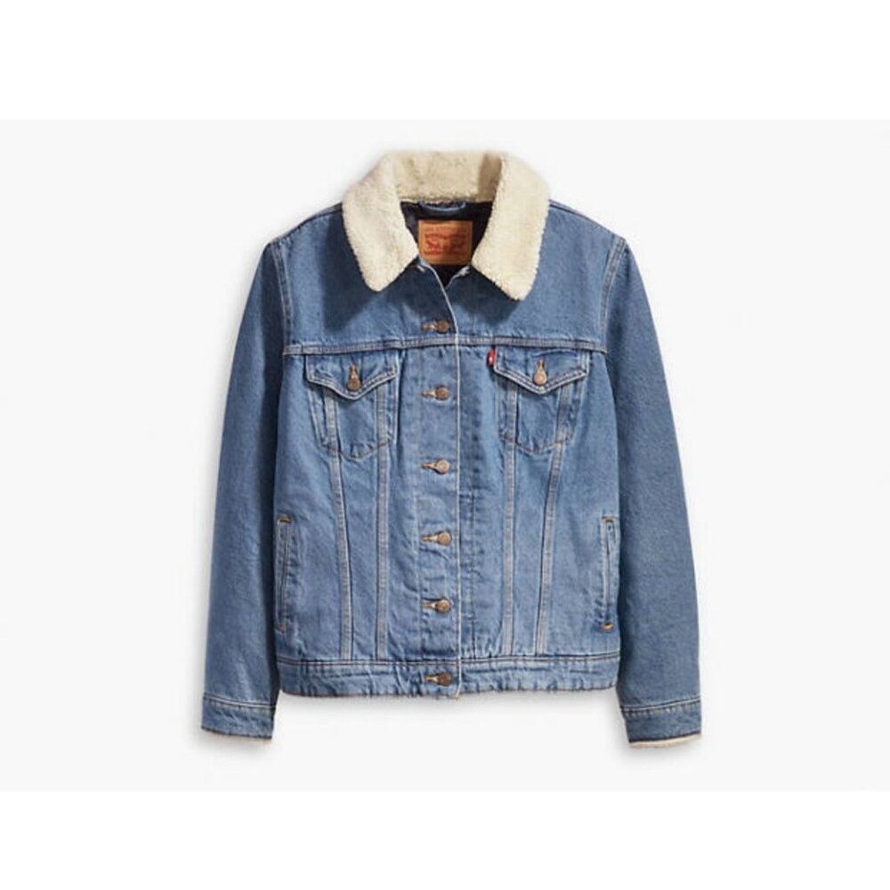 Levi's NWT Sz 1X Light Wash Sherpa Trucker Plus Denim Jean Jacket- Runs Small - Picture 6 of 16